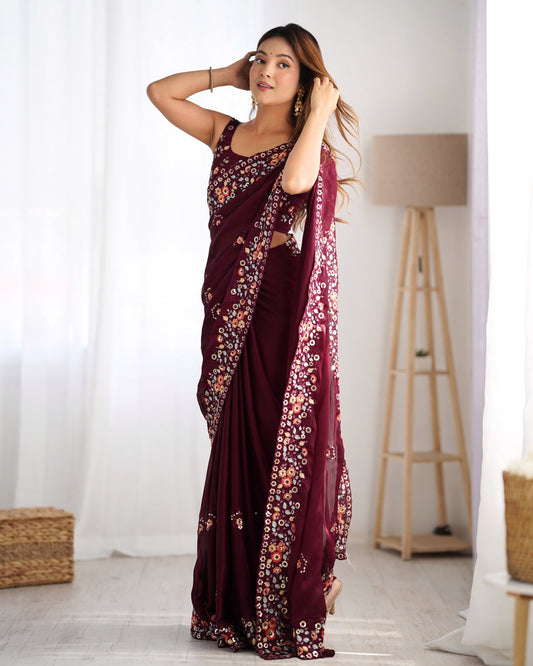 Wine colour saree for Wedding
