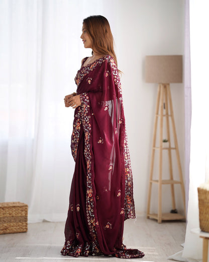 Wine colour Saree for farewell
