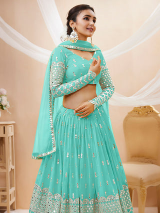 Sky blue Lehenga with jewellery