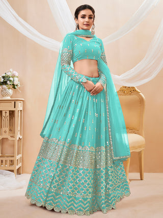 Sky Blue Lehenga with Matching Dupatta