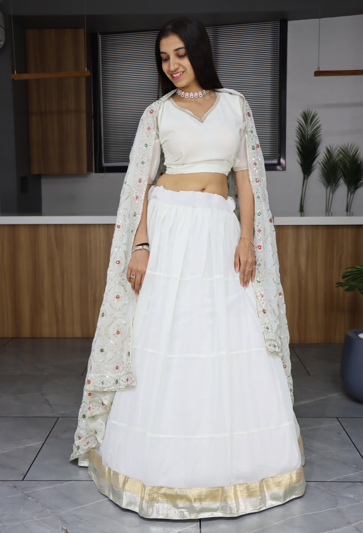 White color georgette lehenga choli images
