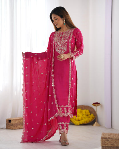 Pink color chinon silk salwar suit with dupatta online