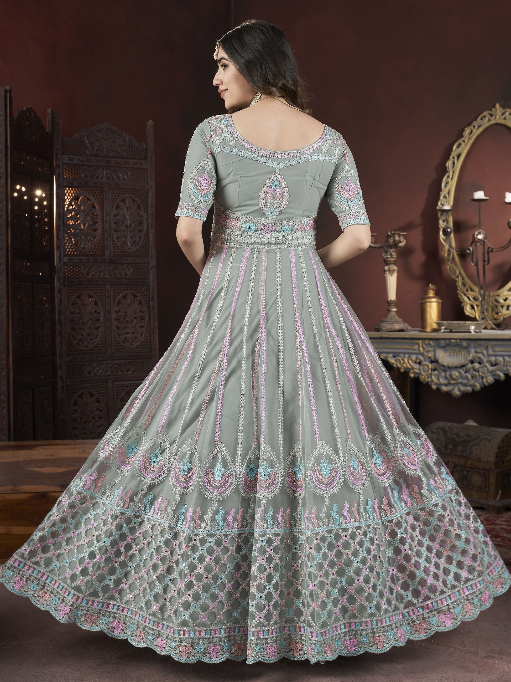 Pista color net gown online shopping
