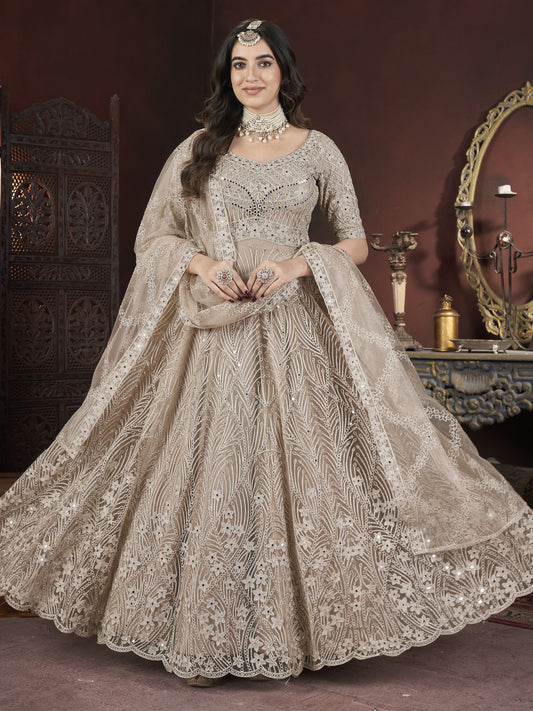 Chiku color net embroidery work gown 