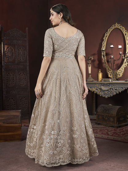 Chiku color net embroidery work gown for women