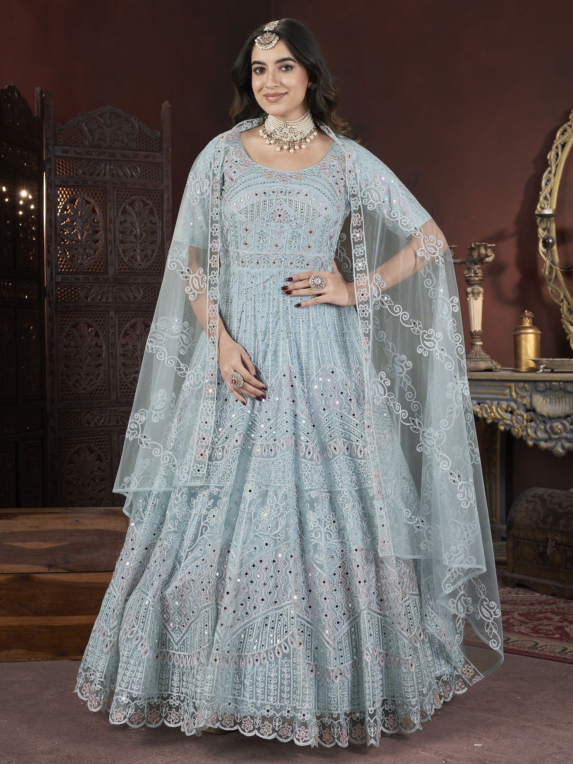 Sky Blue Gown Party Wear
