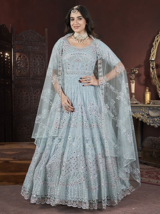 Sky Blue Gown Party Wear
