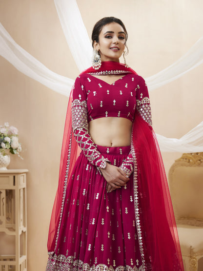 Hot pink color georgette lehenga choli for wedding