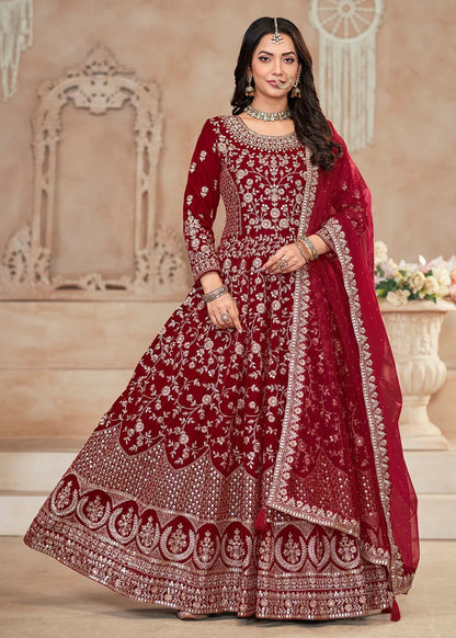 Red color art silk gown for women online
