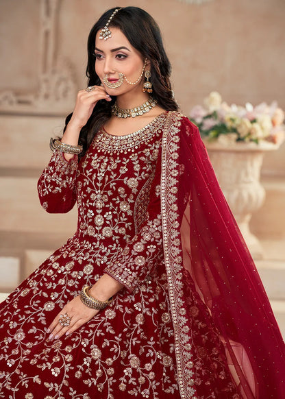 Red color art silk lehenga choli with dupatta
