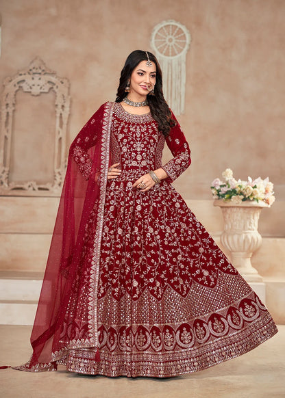 Red color art silk gown for women online shopping
