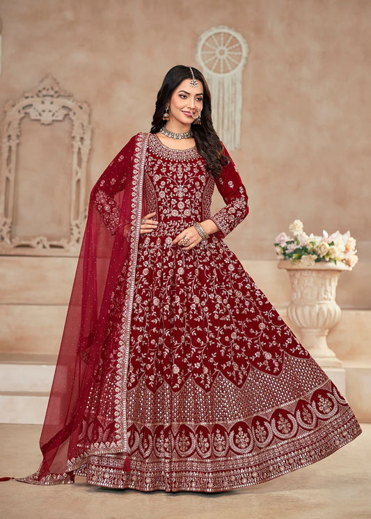 Red color art silk gown for women online shopping
