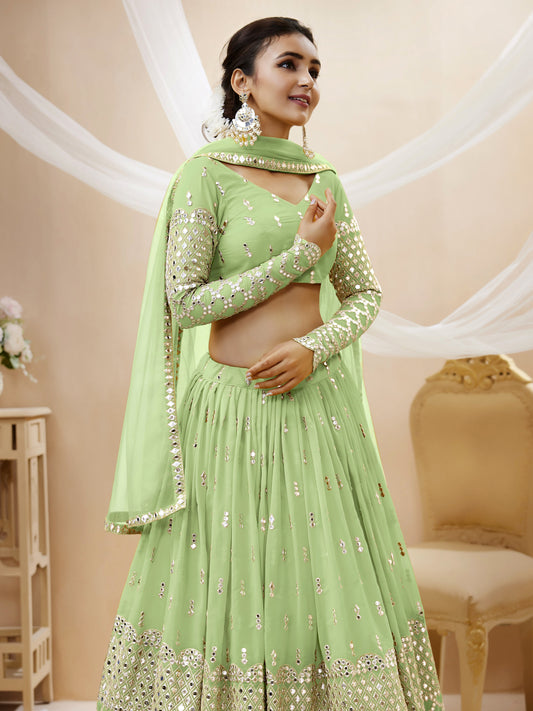 Pista color georgette lehenga choli simple