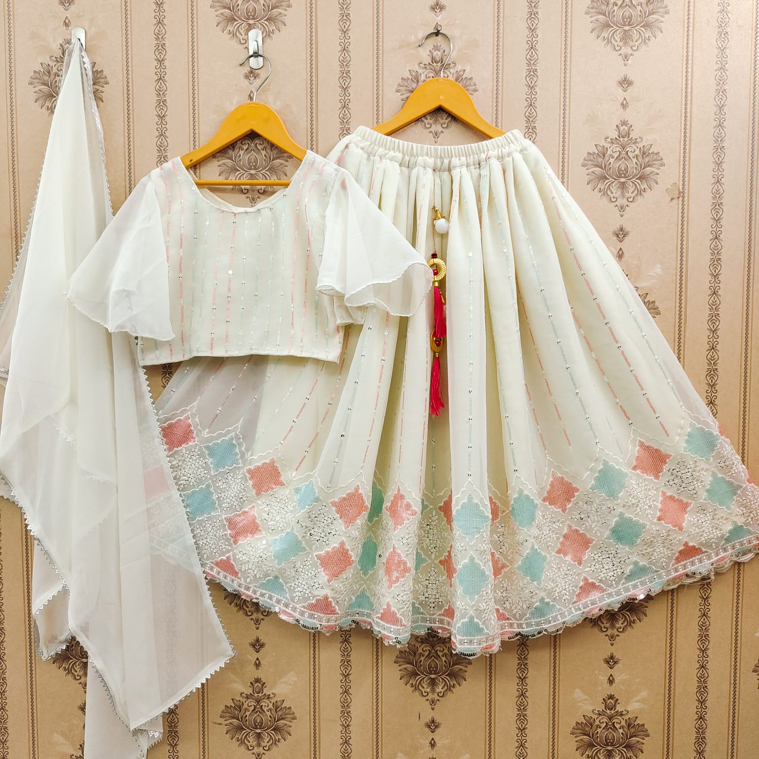White color georgette lehenga choli for small girls