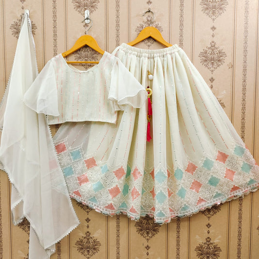 White color georgette lehenga choli for small girls