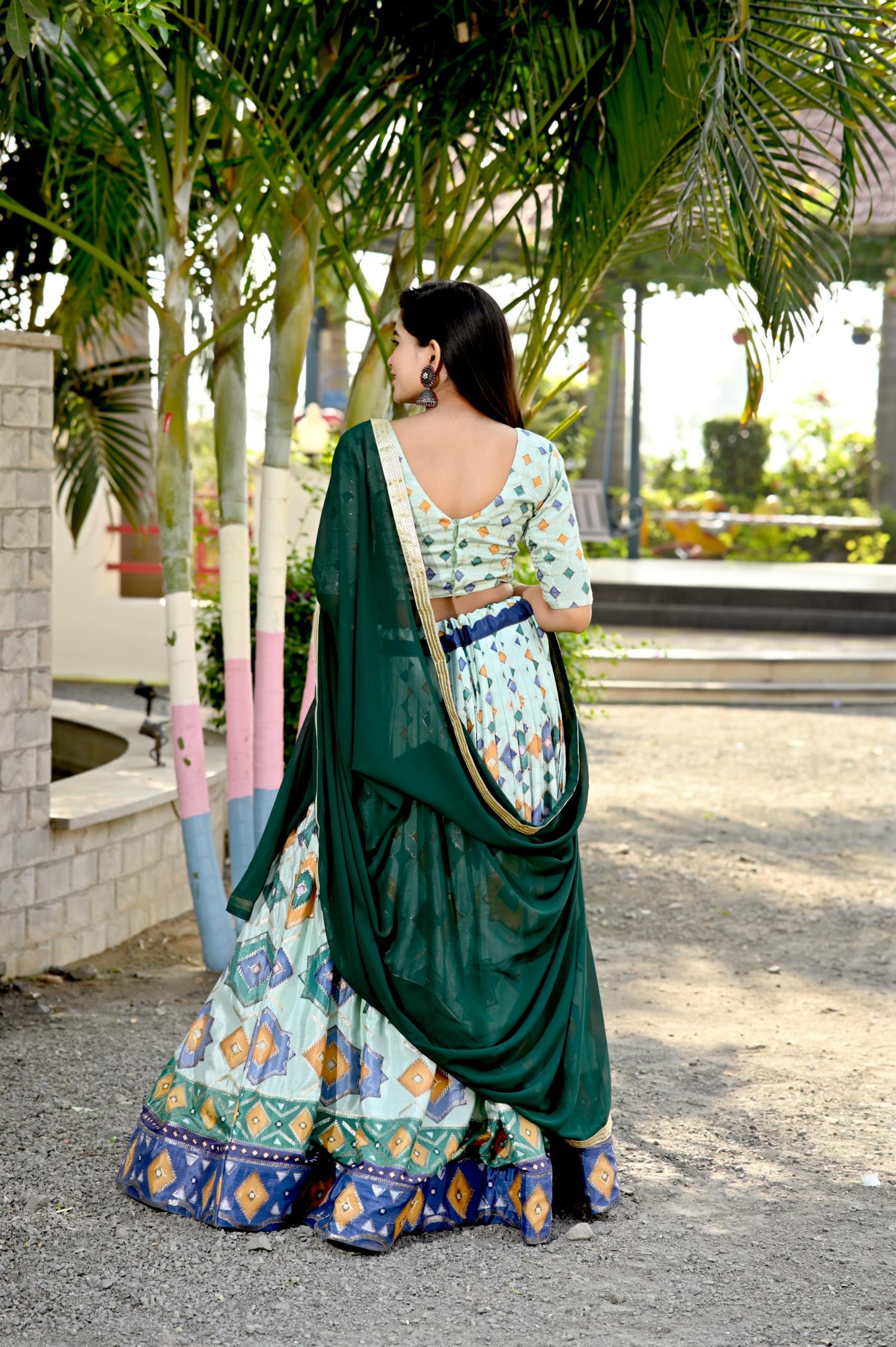 Light Green chinon lehenga choli for party