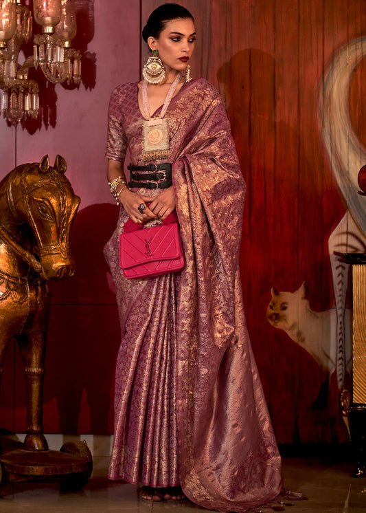 Onion color handloom silk saree for women