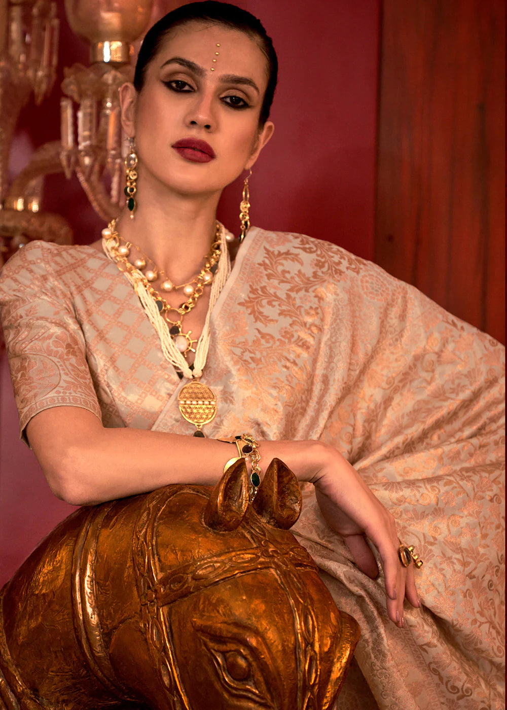 Peach colour Saree for Wedding
