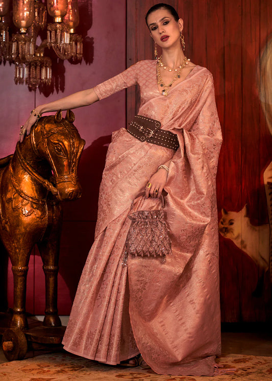Pink color handloom silk saree for women