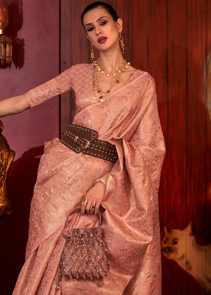 Pink color handloom silk saree with blouse