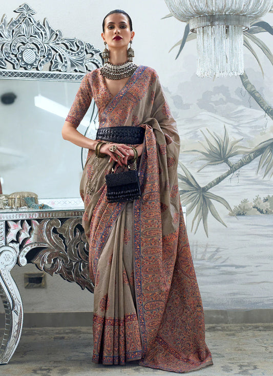 Grey color handloom silk saree for women