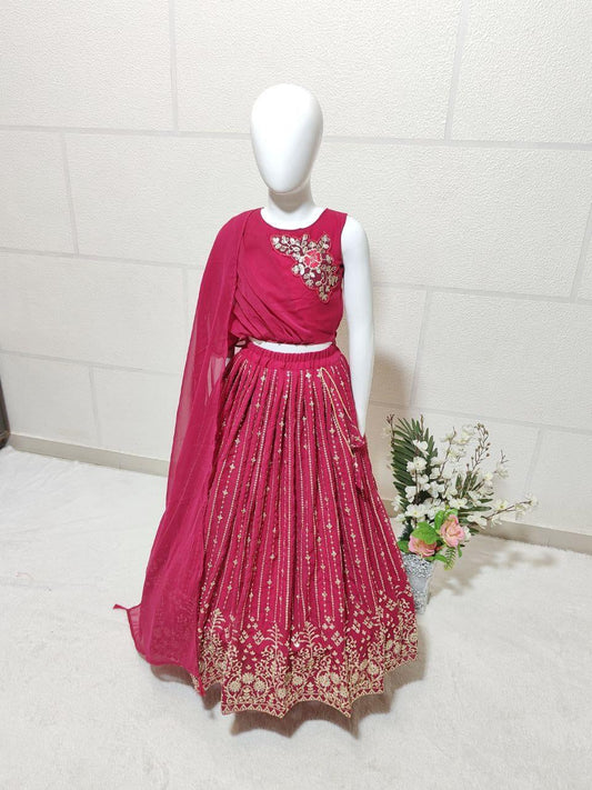 Dark pink color georgette lehenga choli for girls

