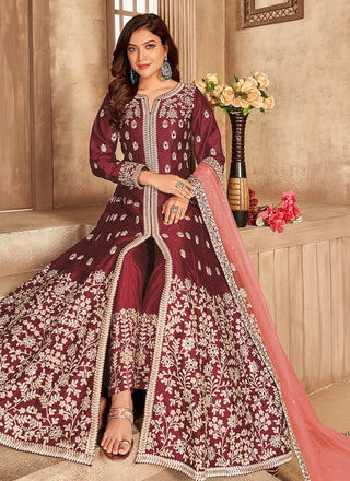 Maroon silk salwar suit for women with dupatta
