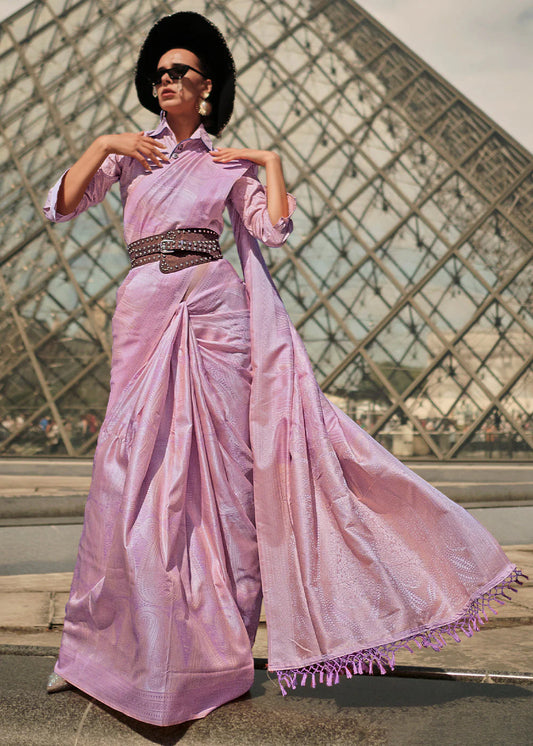 Pink color satin silk saree for women