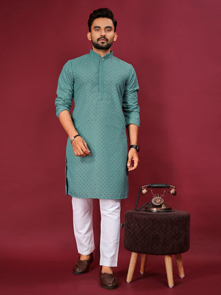 Designer Lucknowi Sequins Kurta Men's Wedding Kurtas Pajama