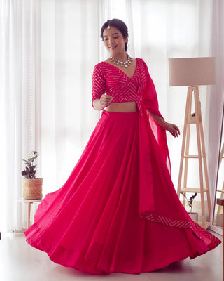 Pink georgette lehenga choli with dupatta online
