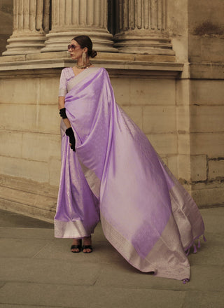 Pure purple satin silk weaving saree for women
