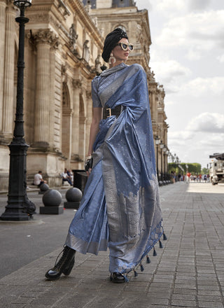 Blue Satin nylon silk saree