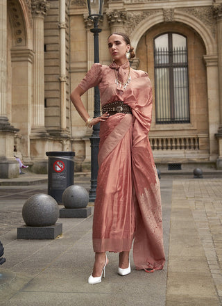 Peach color satin nylon silk saree