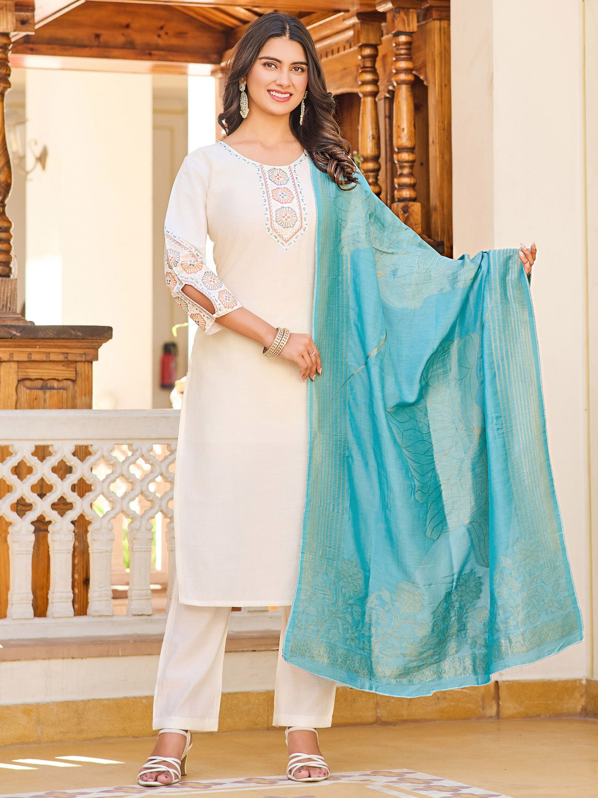 Cream color vatican salwar suit for women with dupatta
