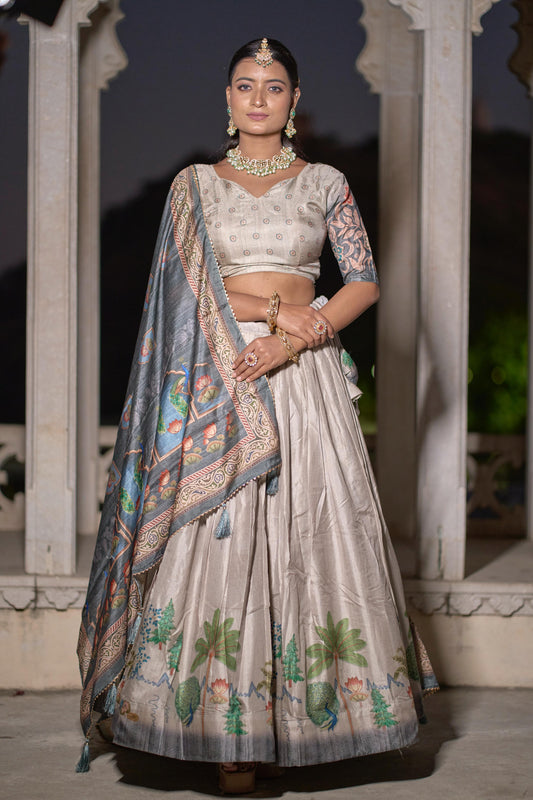 Grey color manipuri silk lehenga choli for women