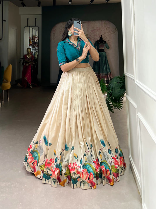 Beige tussar silk lehenga choli for women with price
