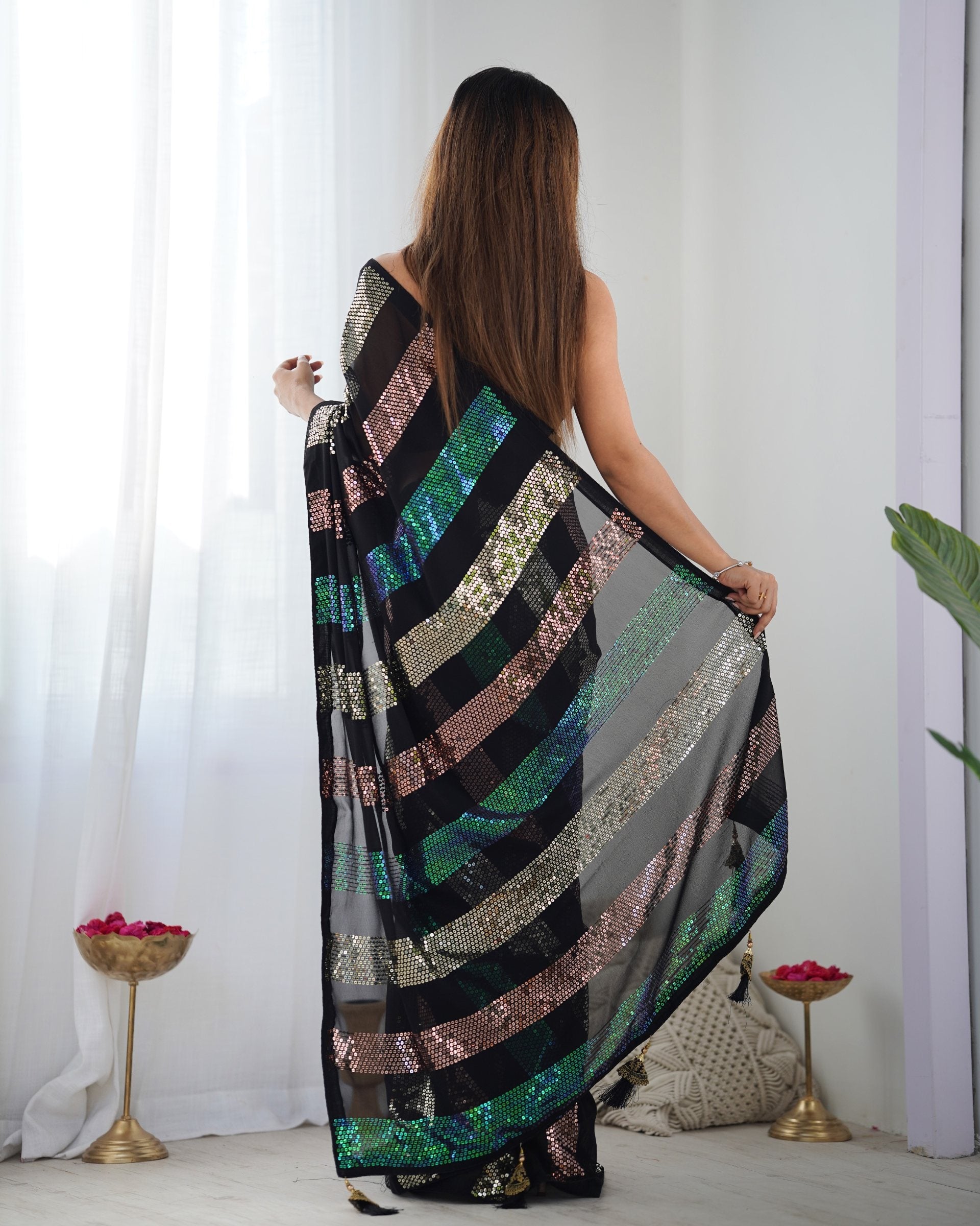 Black color saree with blouse