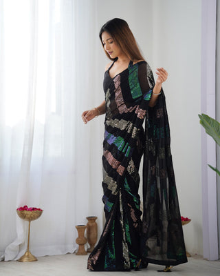 Black color georgette saree for wedding