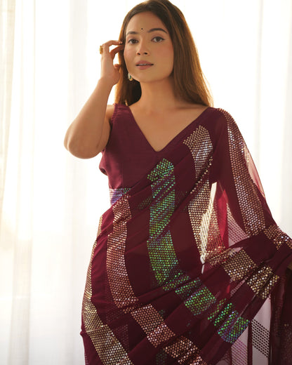 maroon color georgette saree online shopping