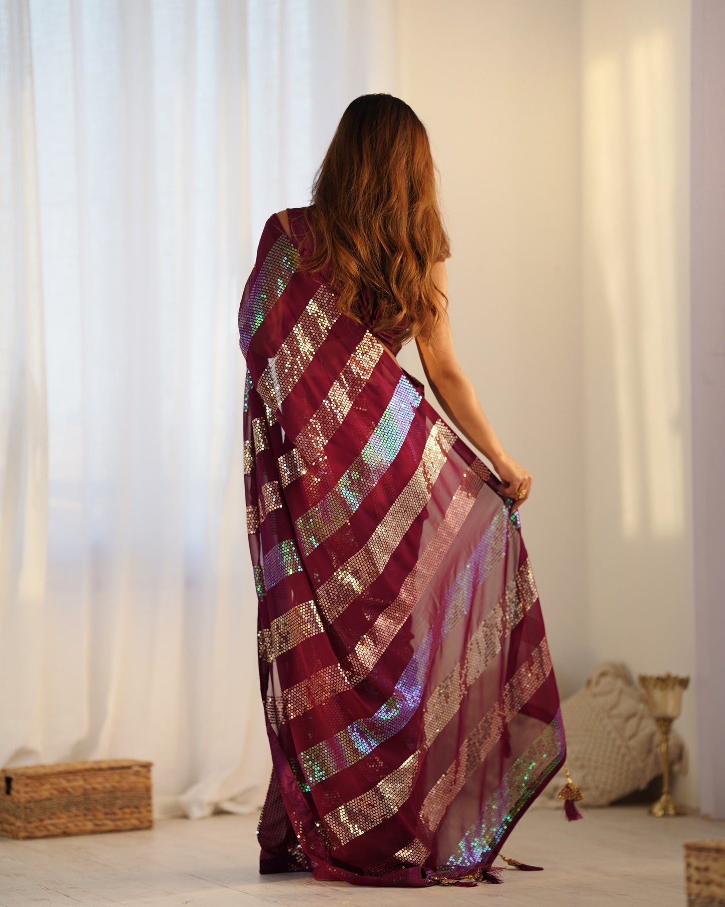 maroon color georgette saree for wedding
