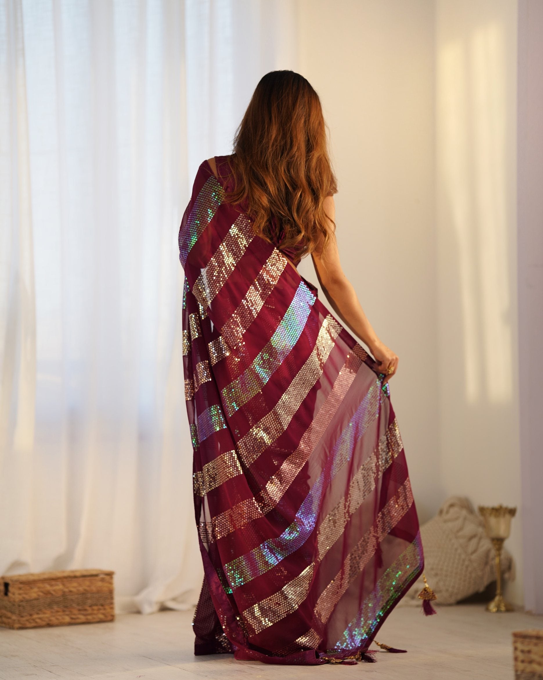 maroon color georgette saree for wedding