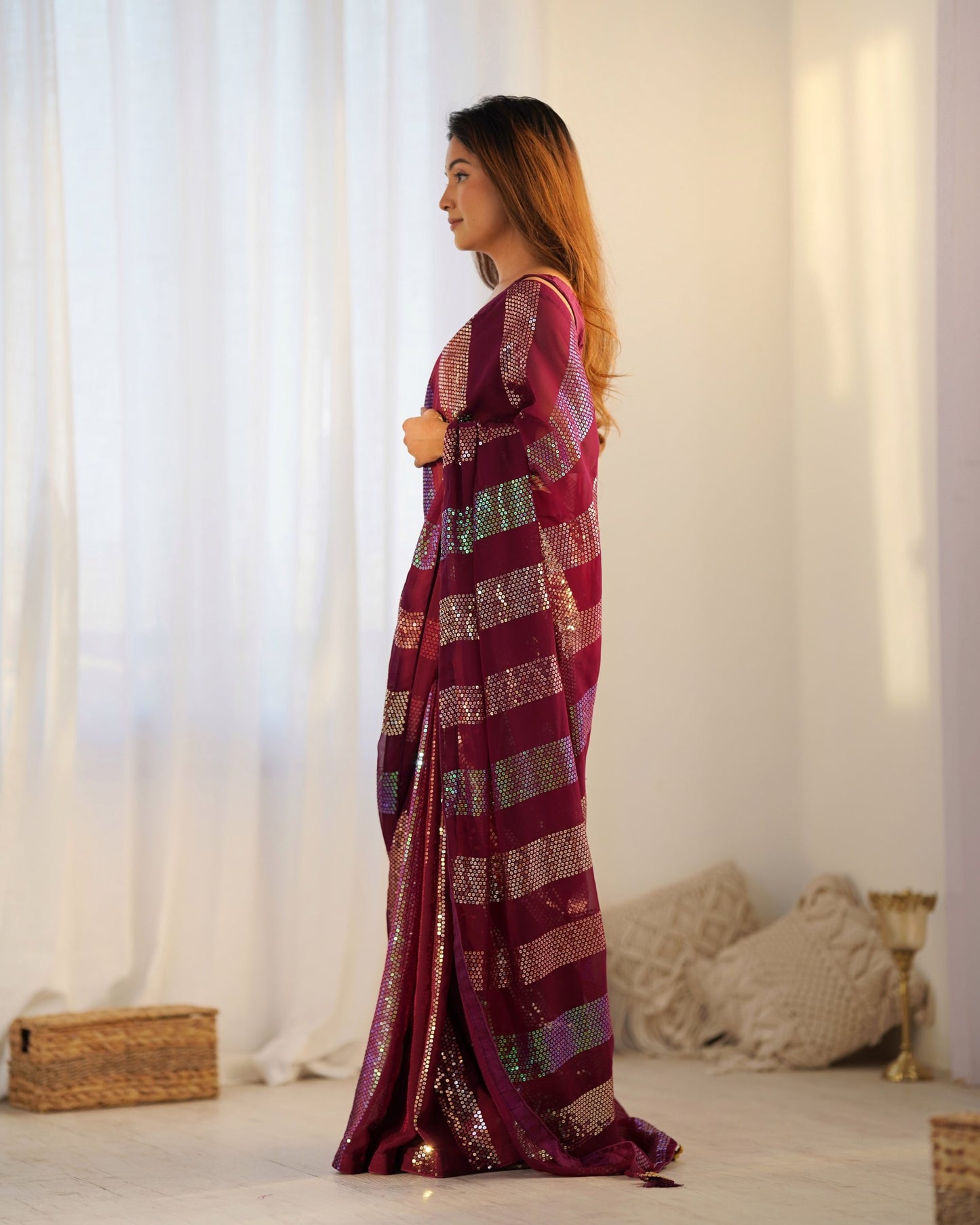 maroon color georgette saree price