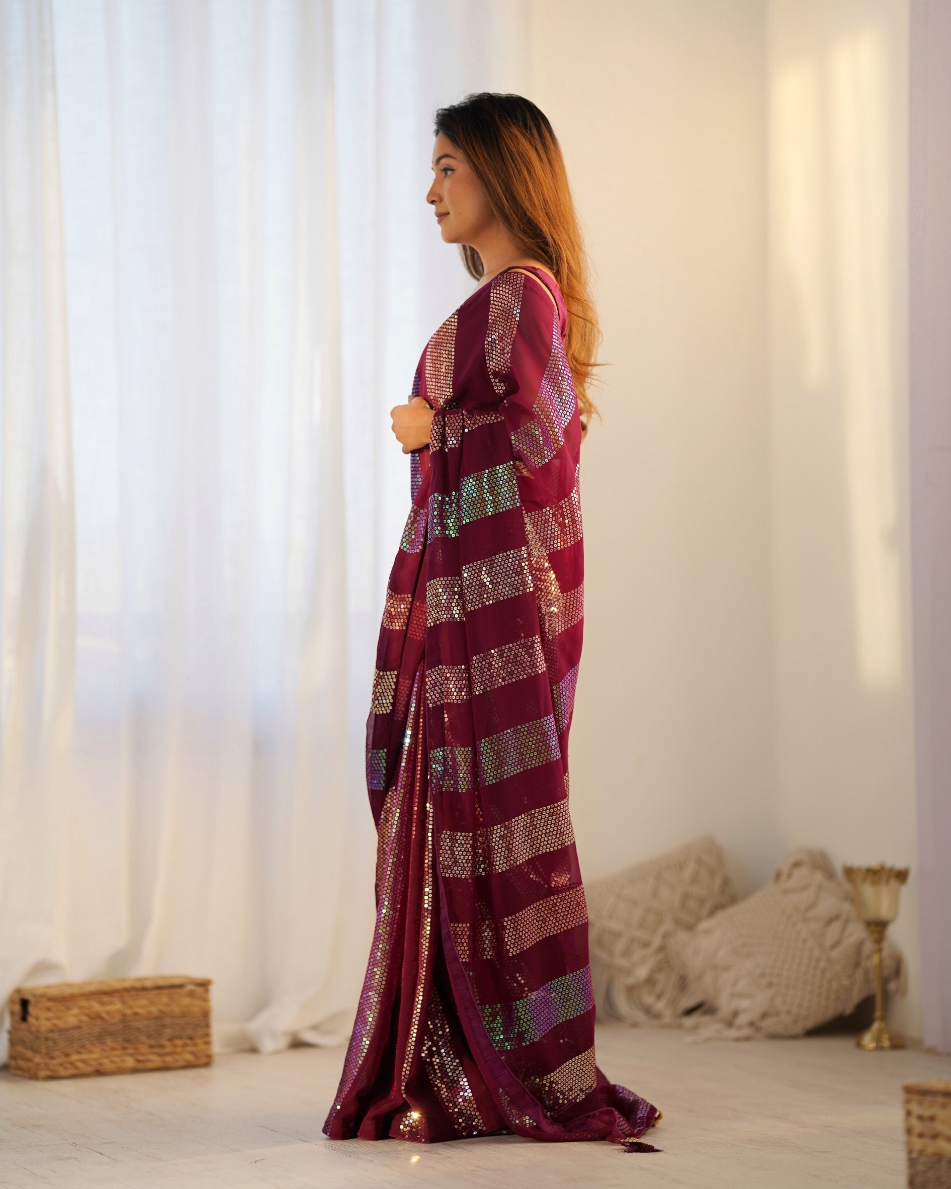 maroon color georgette saree price
