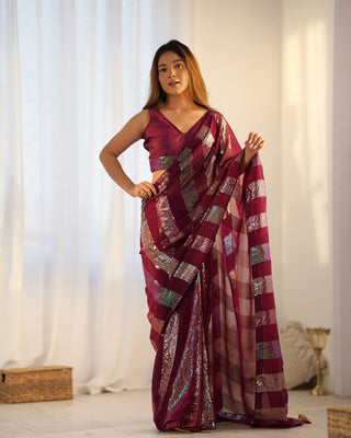 maroon color georgette saree