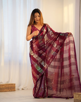 maroon color georgette saree for women