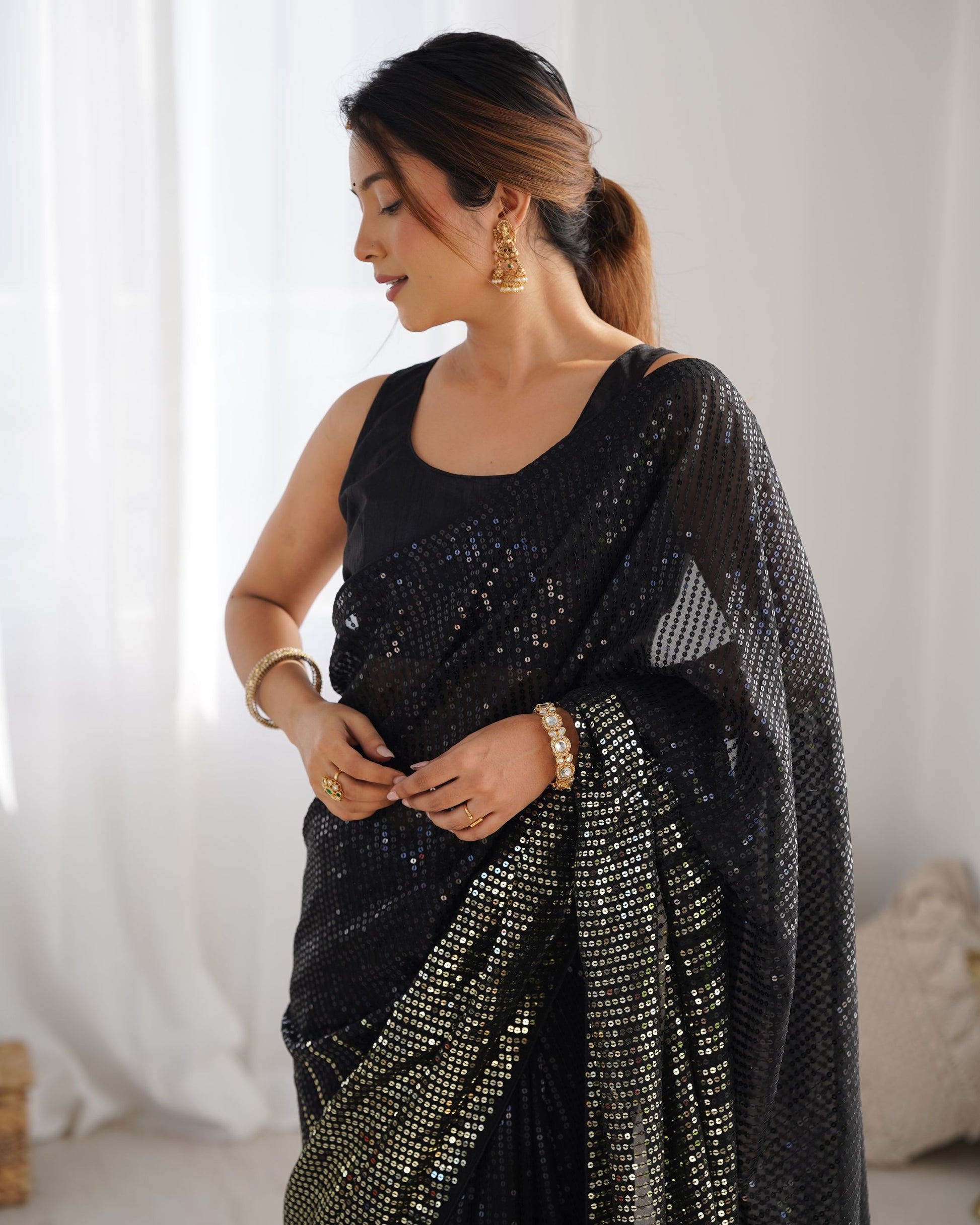 Black color georgette saree online shopping