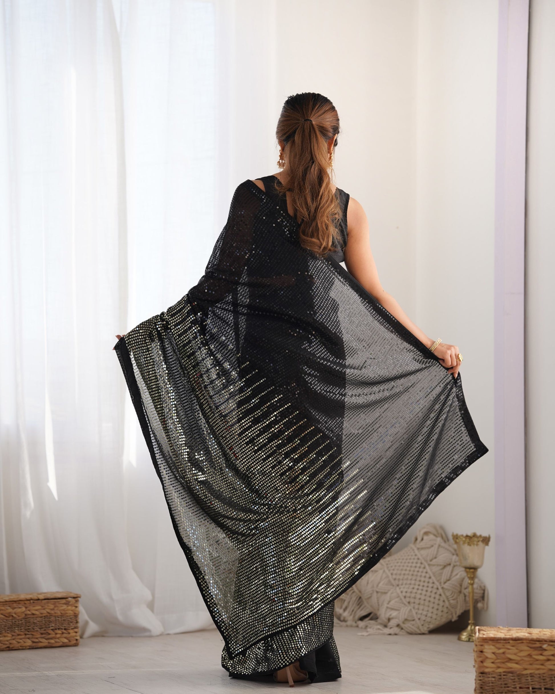 Black color georgette saree for women