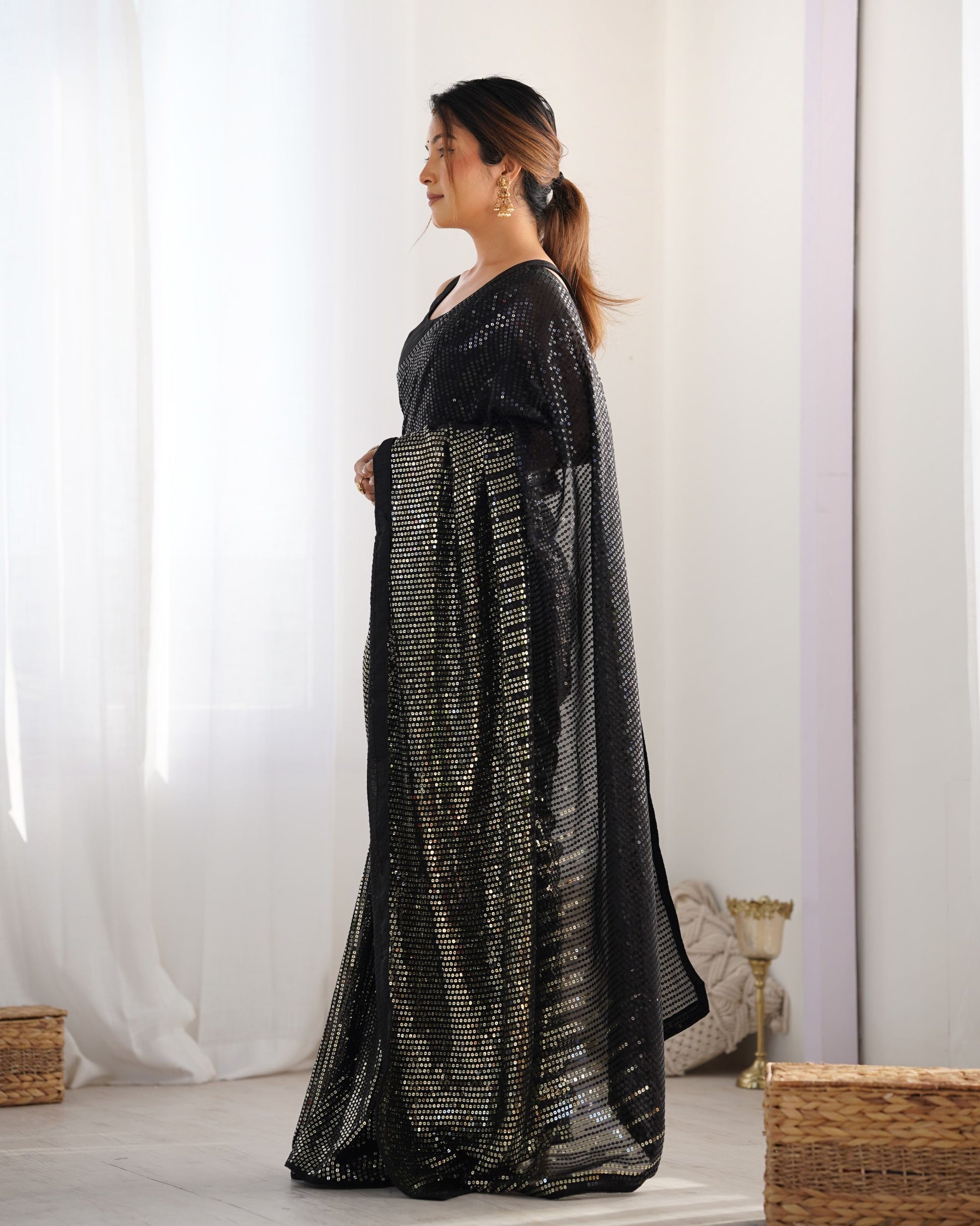 Black color georgette saree for wedding
