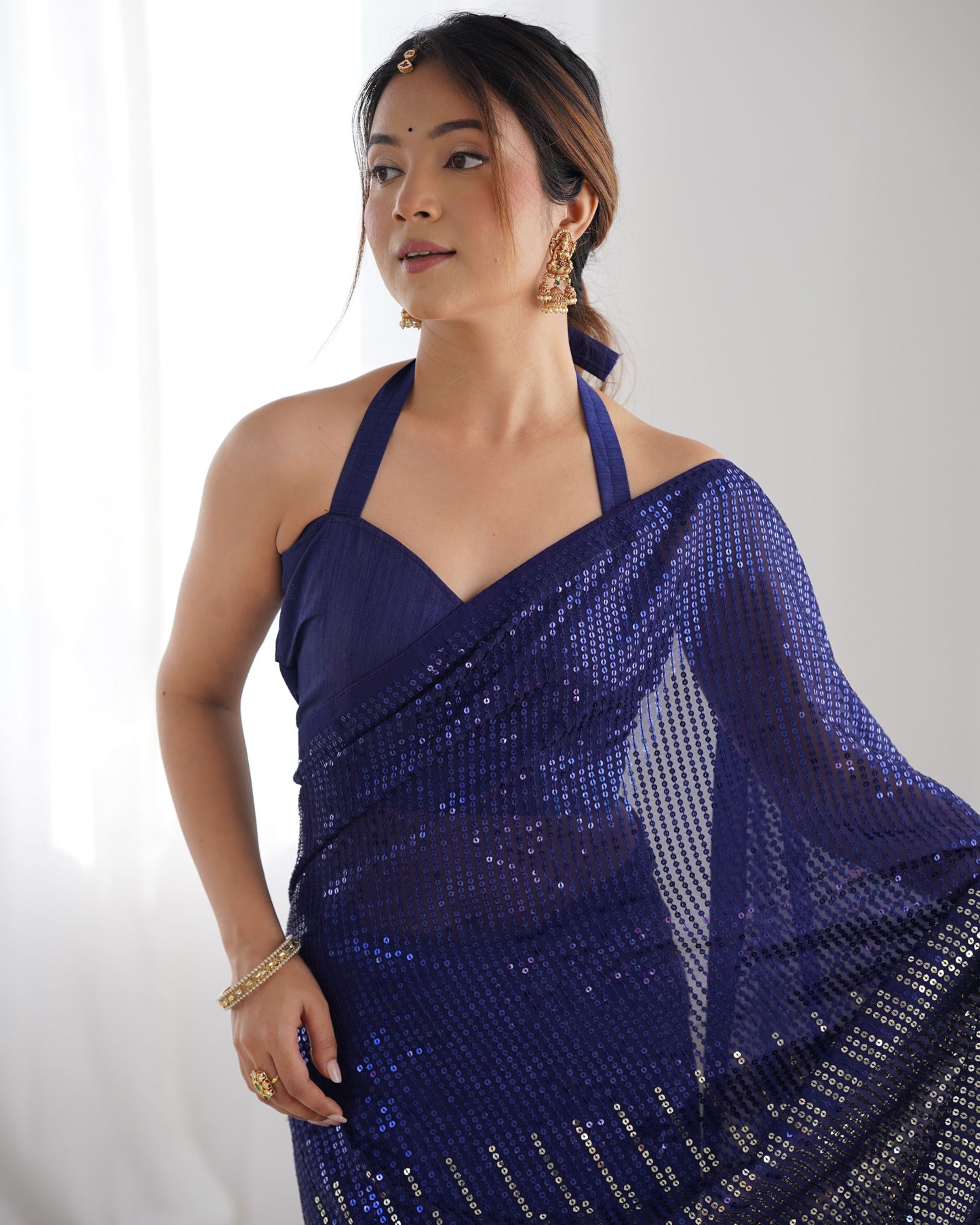 Blue color georgette saree images