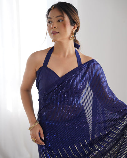 Blue color georgette saree images